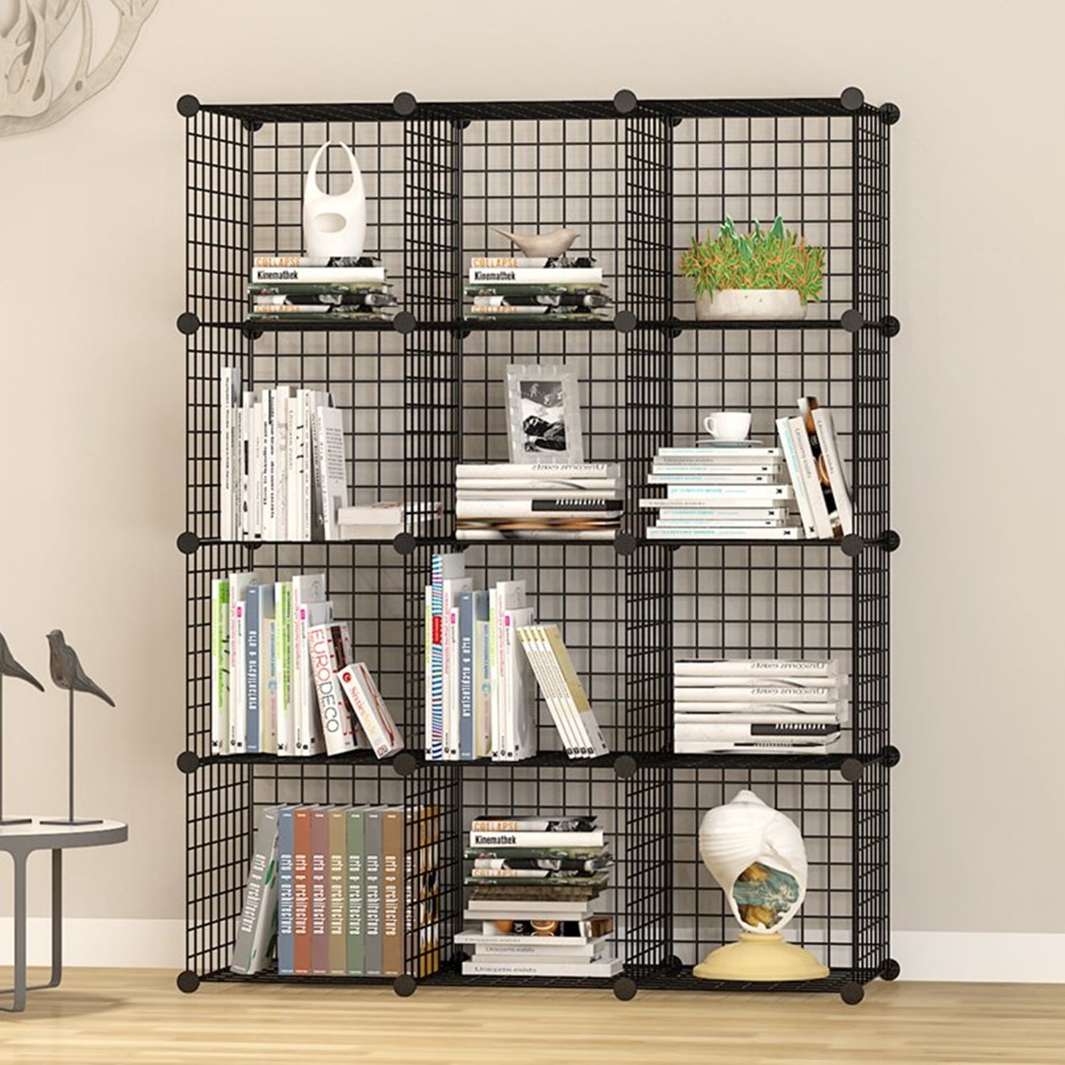 UNICOO Multi Use DIY 12 Cube Wire Grid Organizer, Bookcase, Storage