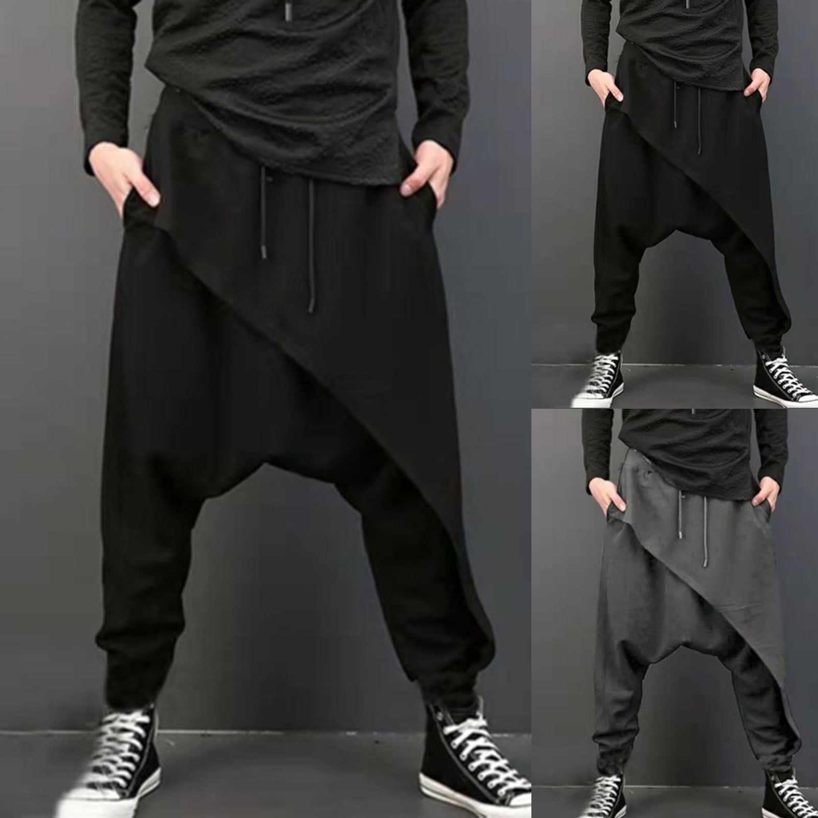Hot Mens Gothic Black Loose Fit Harem Pants Nightclub Hip hop Casual Trousers G 