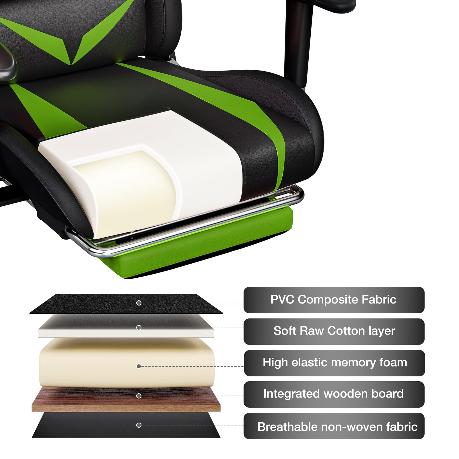 Hoffree Gaming Chair with Speakers Gamer Chair with Footrest and Massage Reclining Video Game Chair with Led Lights and Swivel Seat and Headrest and 2D Armrests for Adults