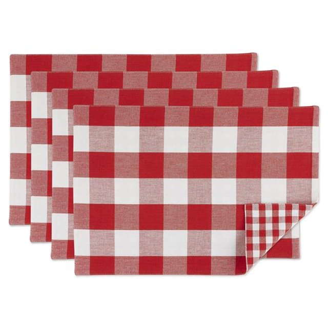 Design Imports Z02400 Napperon Réversible Rouge et Blanc à Carreaux Vichy et Buffalo - Ensemble de 4