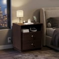 thumbnail image 7 of Walnut Nightstands with Charging Station, 2 Drawers & Open Shelf, Wide Bedside Tables for Bedroom, End Side Table, 7 of 7
