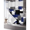 thumbnail image 3 of No Hook Shower Curtain with Snap-in Liner, Navy Blue Black Geometric Waterproof Fabric Bathroom Curtains, Modern Abstract Art Block Bath Curtains & Mesh Top Window 72"x78" Long, 3 of 9