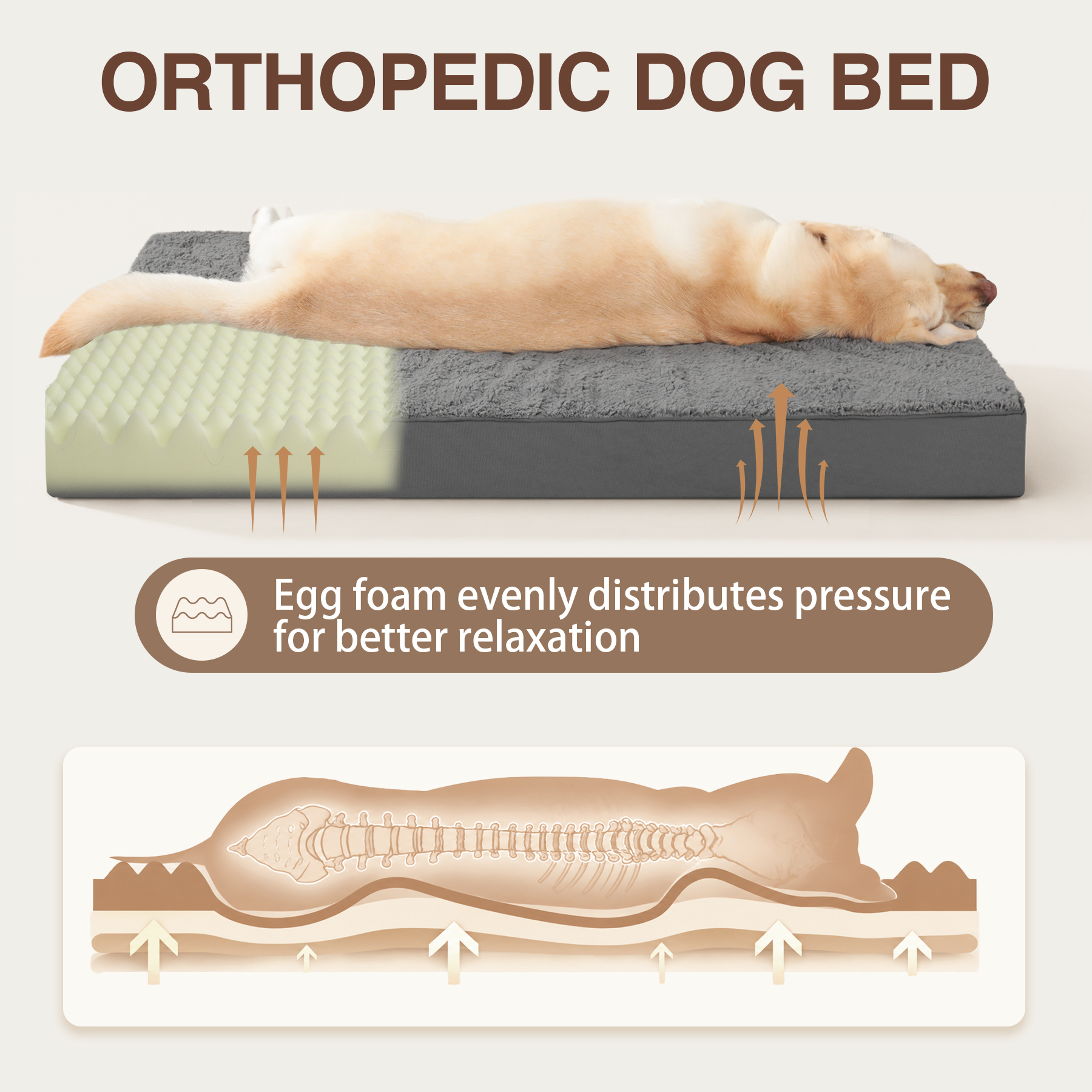 KSIIA Orthopedic Dog Bed with Egg-Crate Foam, Large photo 4