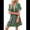 thumbnail image 2 of Robes Babydoll Fluides à Col en V pour Femmes, Été 2025, Manches Courtes, Robe Tunique Mini Décontractée Verte G, 2 of 10