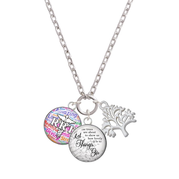 Delight Jewelry Silvertone Domed Multi Color RRT Let Things Go Fall Zoey Charm Necklace, 28"