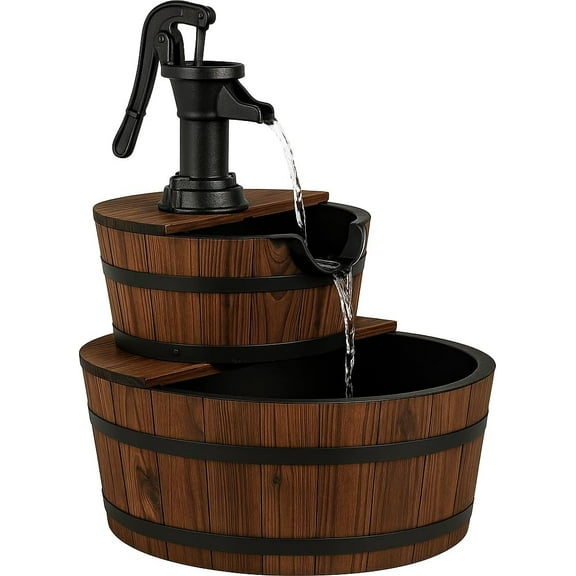 NALYL 2-Tier Water Fountain Outdoor, Rustic Wood Cascading Waterfall Fountain with Electric Pump, Outside Water Feature with Decorative Hand for Garden Patio Backyard (Fir Wood)