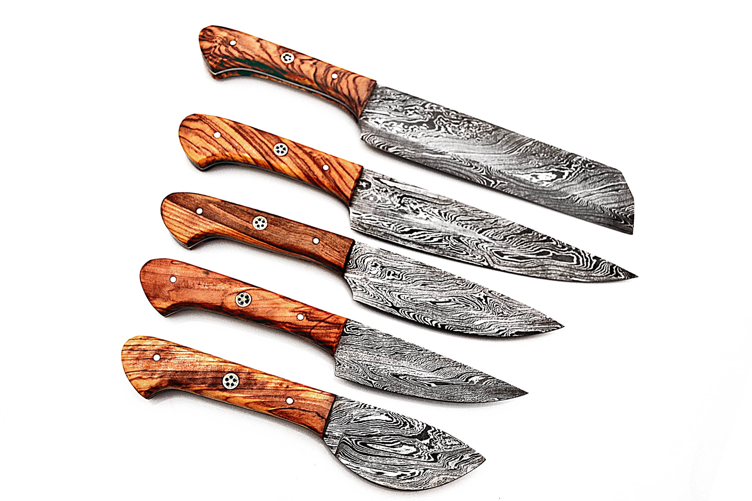 Smart & Sharp Custom Handmade Damascus Chef Knives Set/Kitchen Knives 5 Pieces Set 17324 (Olive wood)