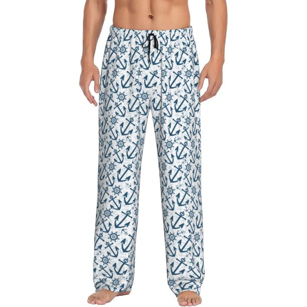 Balery Nautical Theme Anchors Pantalones de pijama para hombre, pijama ultraligero, pantalón de descanso-Large