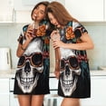 thumbnail image 4 of Fotbe Flower Horn Skull A Bata de Dormir para Mujer con Estampado, Camisón de Algodón de Manga Corta, Ropa de Dormir Casual, 4 of 6