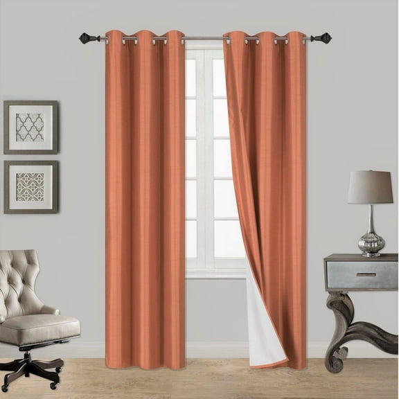 1 Pair Orange Noa 63" Length Insulated Lined 100% Heavy Thick Blackout Silver Grommet Window Curtain Panels Drapes Not See Through Energey Saving