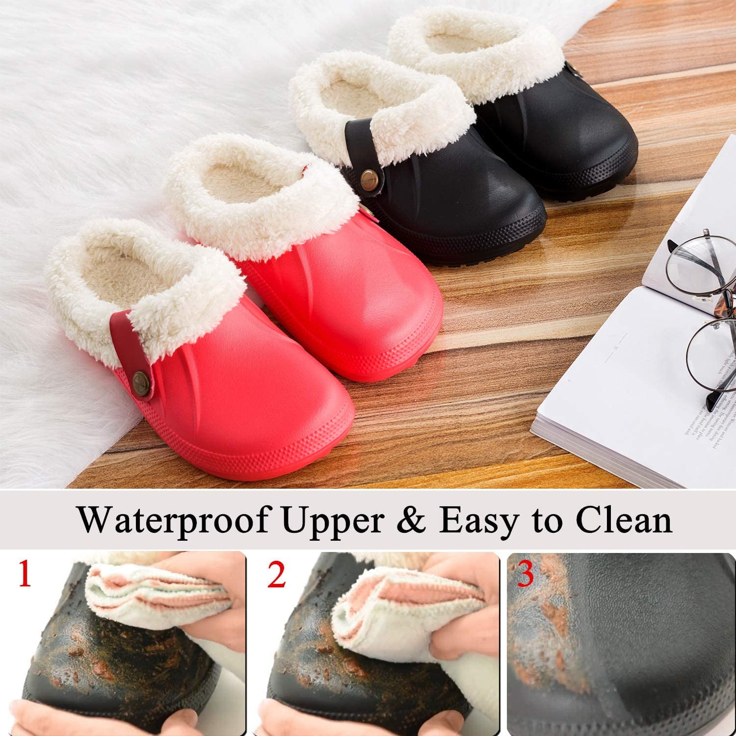 Waterproof Slippers Women Men Fur Lined Clogs Winter Warm Fluffy House  Slippers Indoor Outdoor Shoes price in UAE | Amazon UAE | kanbkam