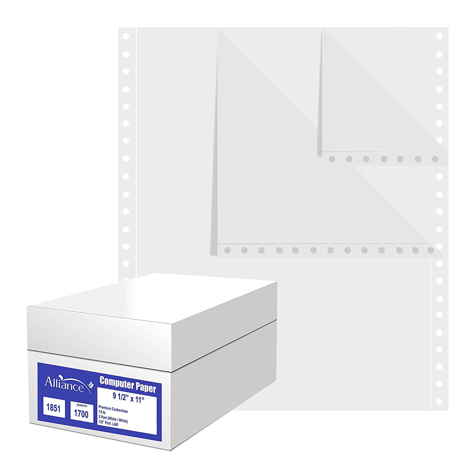 Alliance Continuous Carbonless Computer Paper 9.5 x 11, Blank Left and Right Perforated, 15 lb, 2-Part White/White (1,700 Sheets) - â€¦