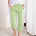 thumbnail image 2 of Womens Capri Pants Casual Summer 2024 Drawstring Comfy Linen Straight Capris with Pockets Beach Wide Leg Cropped Trousers, 2 of 5