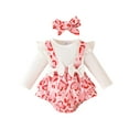 thumbnail image 1 of Odeerbi 0-18 Meses Niñas Conjunto de San Valentín Vestido Con Body de Algodón de Verano Y Cinta Para La Cabeza Conjunto de Dos Piezas Mono Con Volantes Con Estampado de Amor, 1 of 8