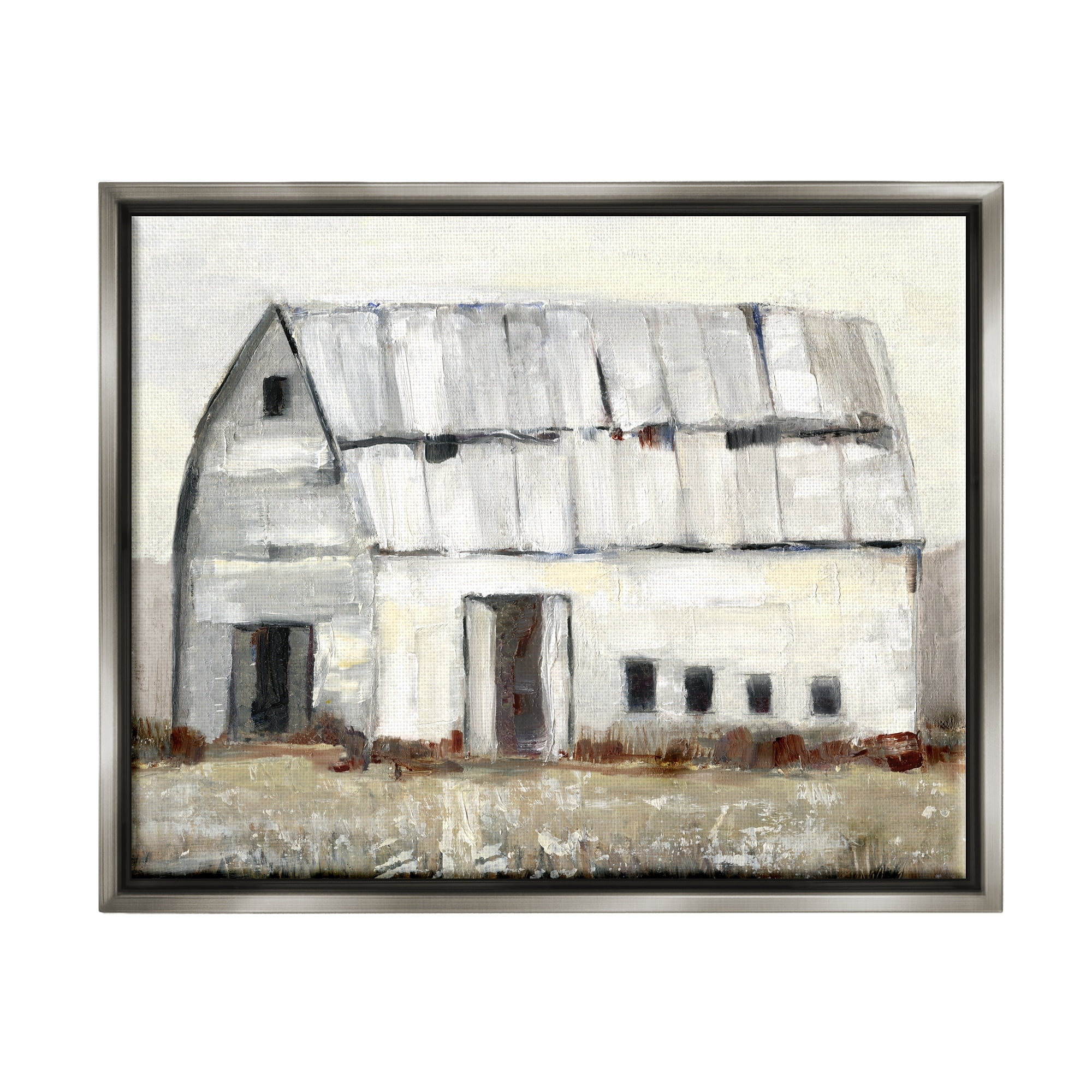 Stupell Industries Rustic White Barn Among Countryside Nature Grasses Painting Luster Gray Floating Framed Canvas Print Wall Art, Design by Sally Swatland