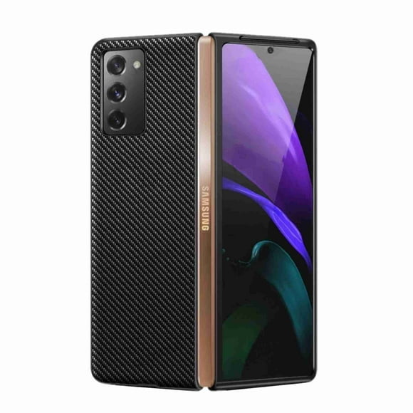 Dteck Samsung Galaxy Z Fold 2 Case, Carbon Fiber Texture Leather Case for Samsung Z Fold 3 (7.6"), Shockproof 360 Full Protection Fold 2 (2020) Cover(Black)