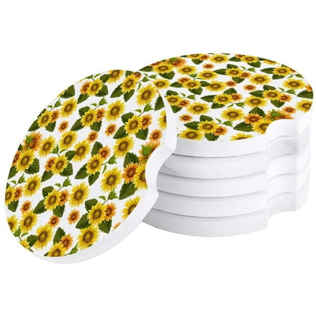 

KXMDXA Blooming Plant Sunflower White Set of 2 Car Coaster for Drinks Absorbent Ceramic Stone Coasters Cup Mat with Cork Base for Home Kitchen Room Coffee Table Bar Decor