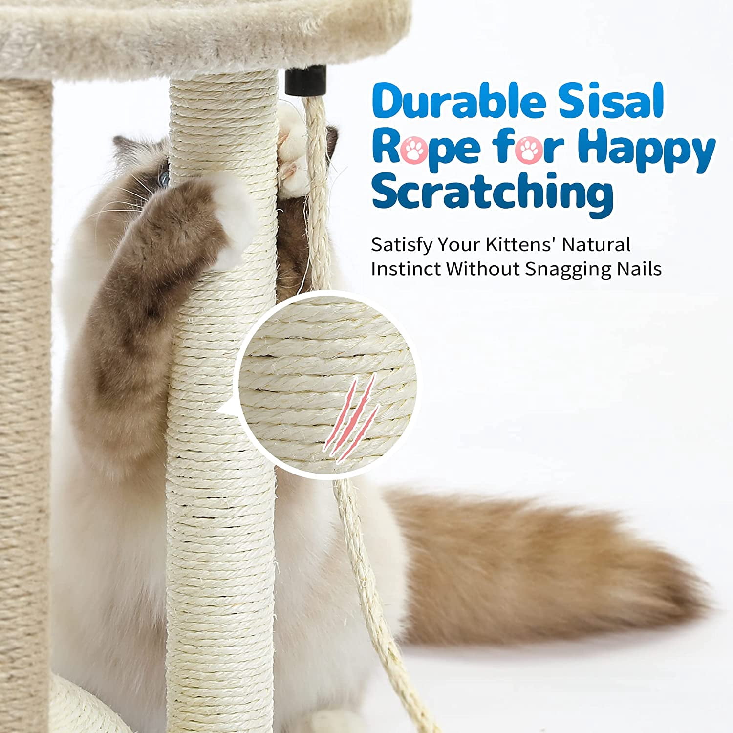 Made4Pets 17 in tall Small Cat 4 in 1 Kitten Scratch Scratching Posts with Assembly Tools, Beige