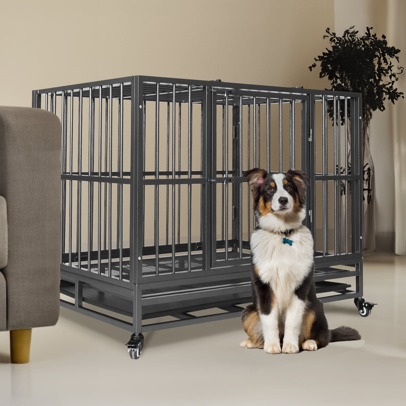 Walnest 36"H Heavy Duty Dog Cage Small Dog Crate Mini Medium Pets Playpen W/ Tray&Wheels