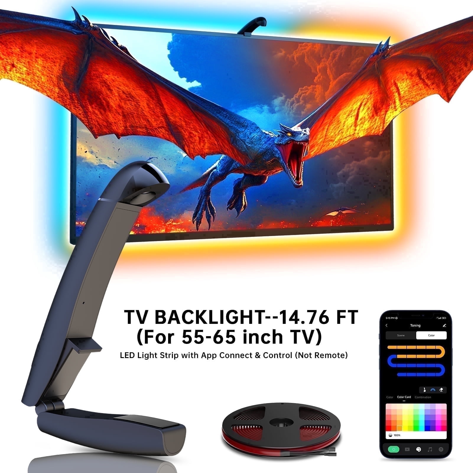 Froura TV LED Backlight,14.76Ft Cuttable Rgb LED Strip for 55-65 inch TVs and PC Monitors,Screen Sync Sensor,Smart App Control,Color Changing Lights that Sync with TV for Gaming,Music,Movies
