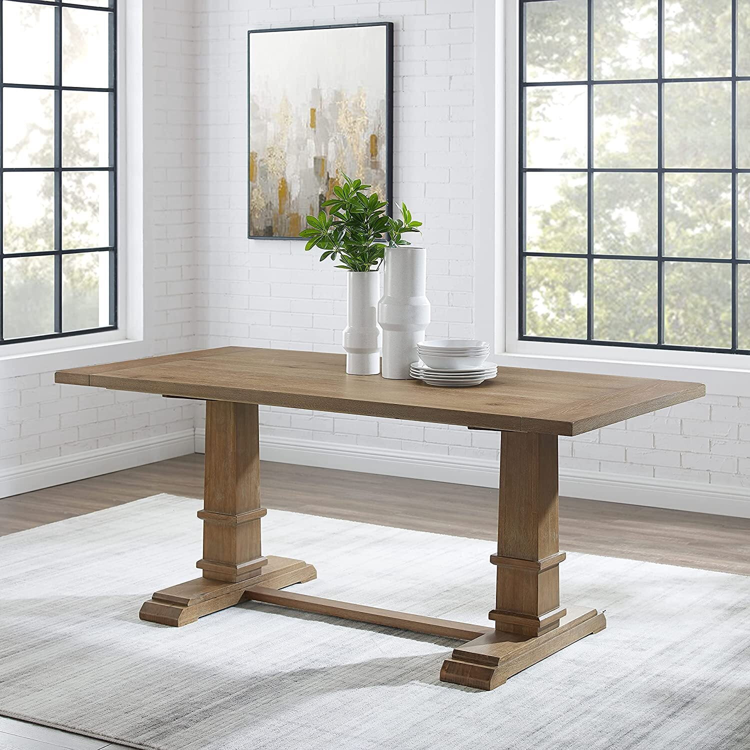 HomeStock Suburban Soiree Dining Table, Rustic Brown Finish, Elegant Dining Table for Kitchen and Dining Rooms, Sturdy Construction, Modern Dining Table for All Spaces-Style:Rectangular