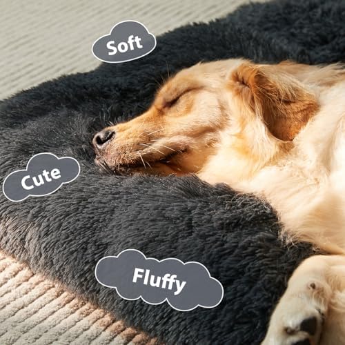 Dog Beds for Large Dogs, Plush Dog Crate Bed Fluffy Cozy Kennel Pad for Sleeping &Ease Anxiety, Washable Pet Mats with Anti-Slip Bottom for Large Dogs, Navy Navy,XL(41x27 inch)