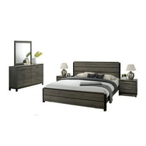 Roundhill Furniture Antique Grey Finish Wood Bed Room Set, Queen Bed, Dresser, Mirror,2 Night Stands