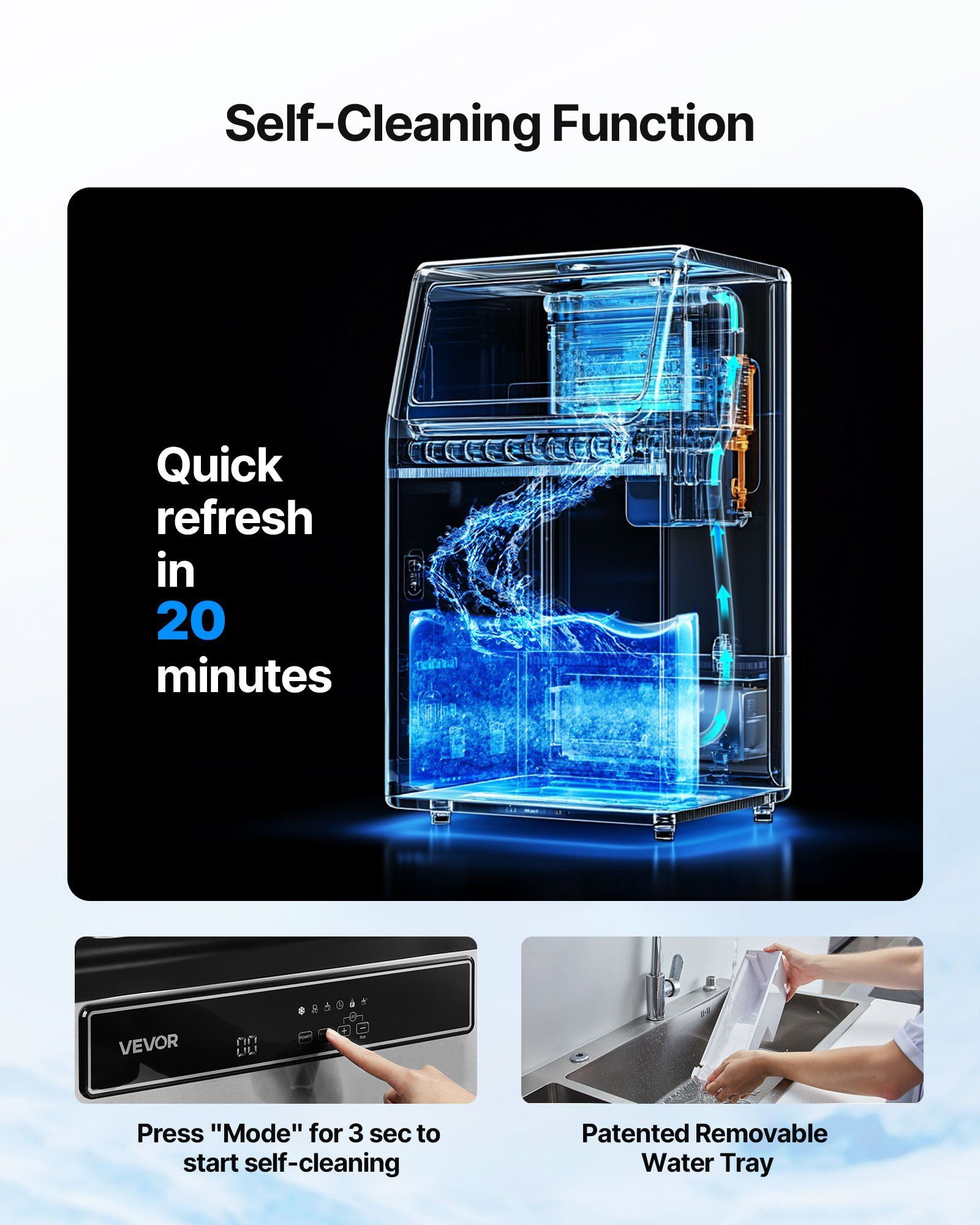 45 Cubes per Cycle Commercial Ice Maker, 130Lbs Daily Production, 33Lbs Storage Bin, Stainless Steel Housing with LED Display, for Home Kitchen & Bar