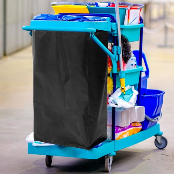 MOKKHNB Black Heavy-Duty Janitorial Cleaning Bag with Hooks, Durable Fabric for Housekeeping, Cart Storage and Waste Collection