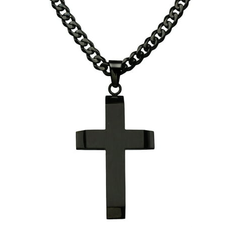 Steel Art Men's Stainless Steel Resin Pendant with Black IP Cross with 24 Chain Necklace