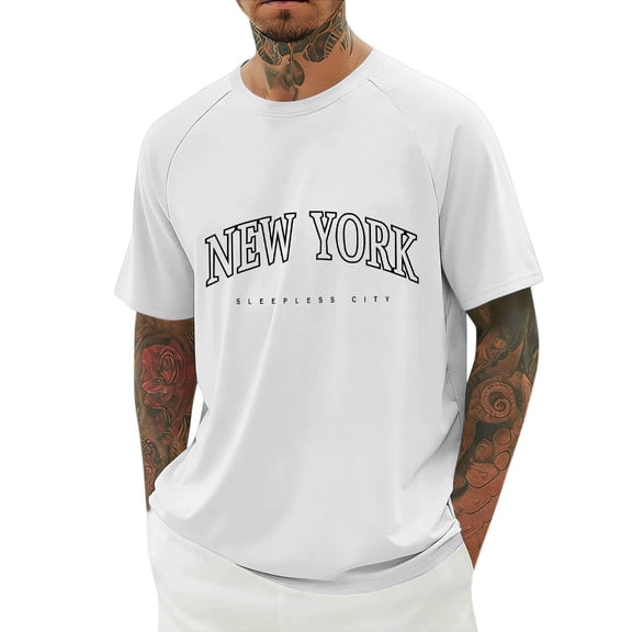 Telankuip New York Letter Printed Short Sleeve T Shirts Mens Shoulder Insert Design Summer Short Sleeve Tee Tops Simple and Stylish Workout Leisure Beach Vacation Outfit White XS
