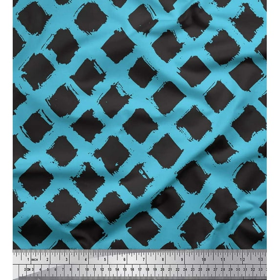 Soimoi Blue Cotton Duck Fabric Diamond Geometric Print Fabric by the Yard 42 Inch Wide