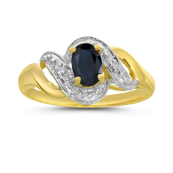 10k Yellow Gold Oval Sapphire And Diamond Swirl Ring