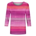 thumbnail image 5 of Aobny Striped Cute Tshirts Shirts for Women Pink Plus Size T-Shirt Crew Neck 3/4 Sleeve Loose Tshirts for Women,S, 5 of 5