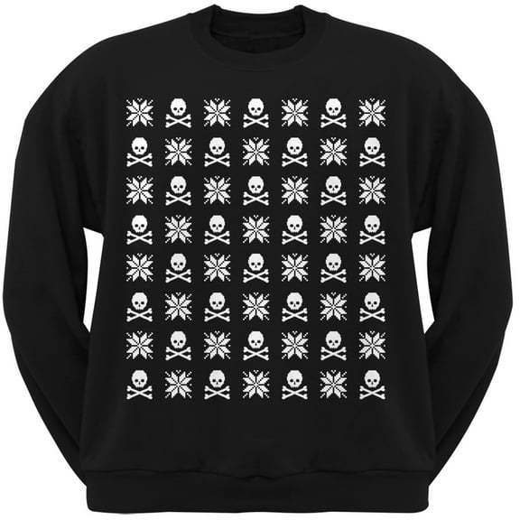 Skull And Crossbones Snowflake Ugly Christmas Sweater Black Adult Crew Sweatshirt - Small