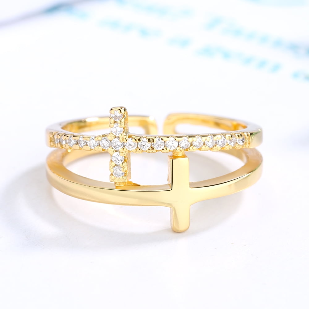 fcity.in - Charming Treasures Retro Punk Hip Hop Cross Ring Adjustable Two  Link
