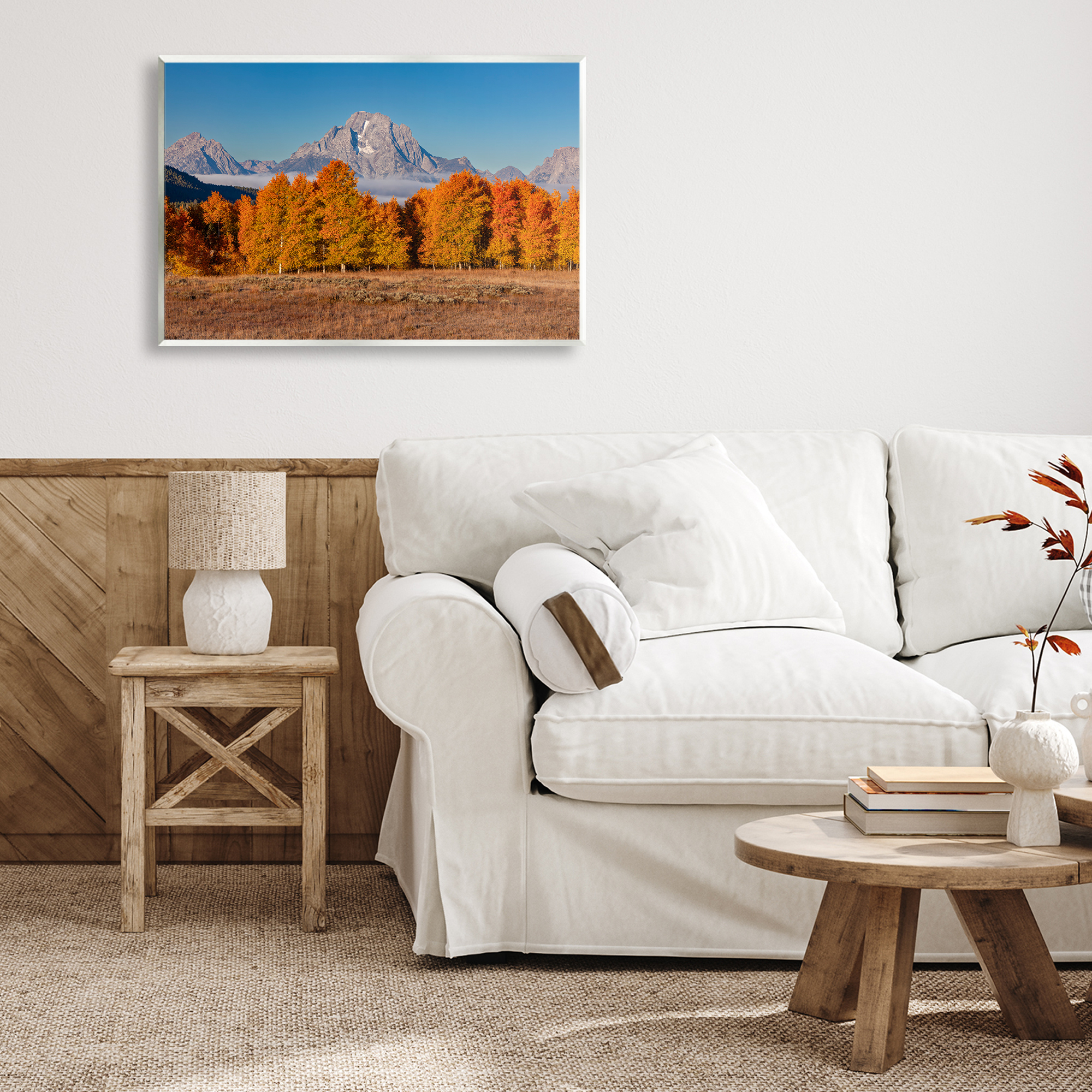 Autumn Tree Line With Mountain Wall Plaque Art, design by Shelley Carlisle