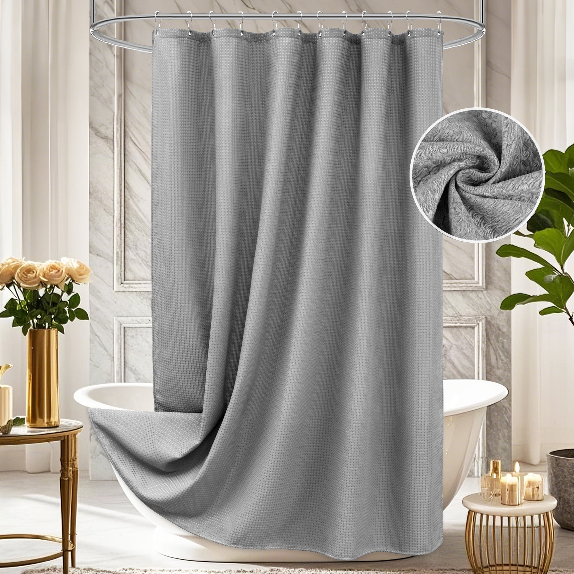 Inosoo Thick Waffle Weave Shower Curtain, 72"x 72" Luxury Hotel Fabric Shower Curtains for Bathroom, Heavy Duty Cloth Bath Curtain, Gray