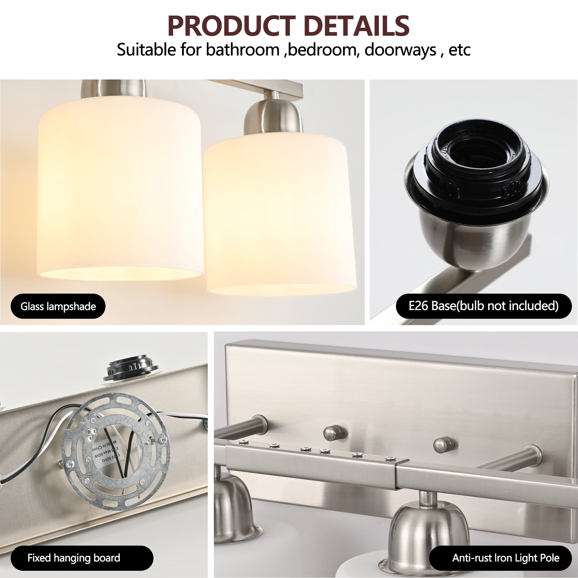 Miniyam 38 in 6 Light Chrome Vanity Light for Bathroom, Wall-Mounted Fixtures Over Mirror, E26, No Bulbs Included