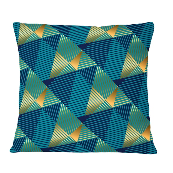 Designart Retro Luxury Waves In Gold And Blue VII' Mid-Century Modern Throw Pillow - 12x20