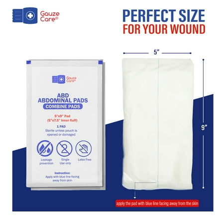 Gauze Care Abdominal Pads, 20 Count, 5x9 Sterile, Extra Absorbent, Non-Stick, for Heavy Wounds and First Aid Kits