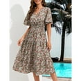 thumbnail image 3 of Women's Wrap V Neck Midi Dress Long Sleeve Smocked Waist Tiered A Line Pleated Flowy Long Dress, 3 of 5