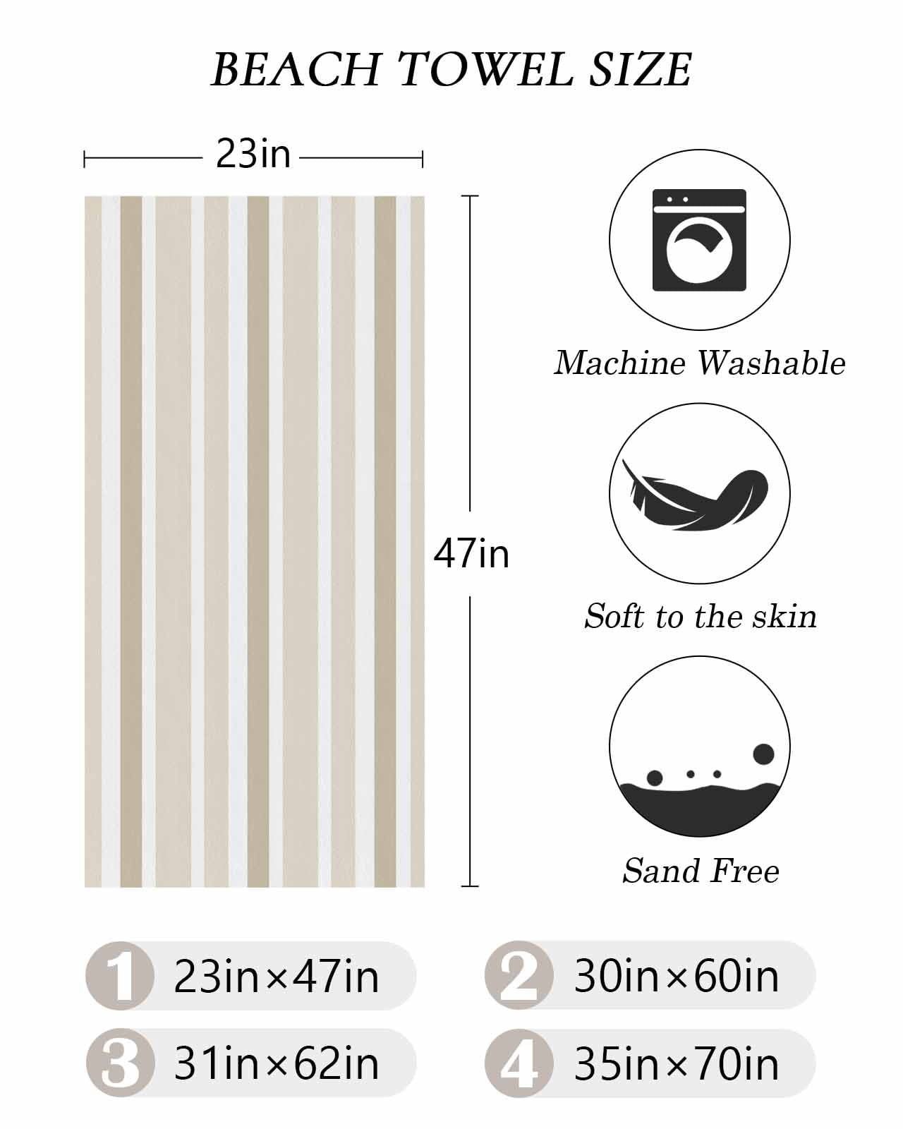 Beige Brown Striped Beach Towels Oversized Super Absorbent, Modern White Abstract Art Aesthetics Lightweight Bath Towel Quick Dry Sets For Bathroom/Pool/Rv Camping/Beach Play/Gym Room/Picnic 23"x47"