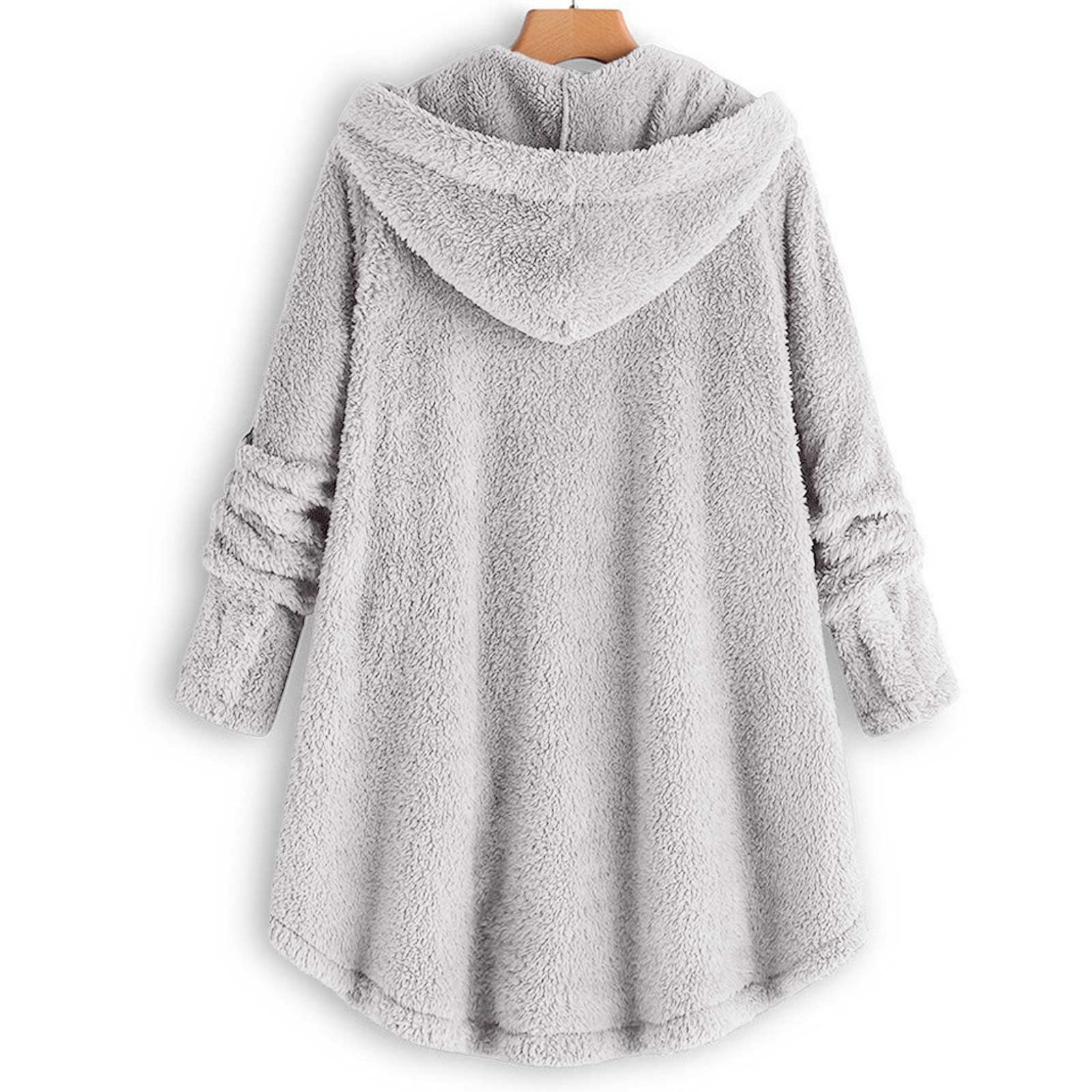 Womens Winter Coats Hooded Plus Size S-5X Fleece Button-Down Long Sleeve Jackets Ladies Casual Solid Soft High Low Hem Warm Outerwear Coat