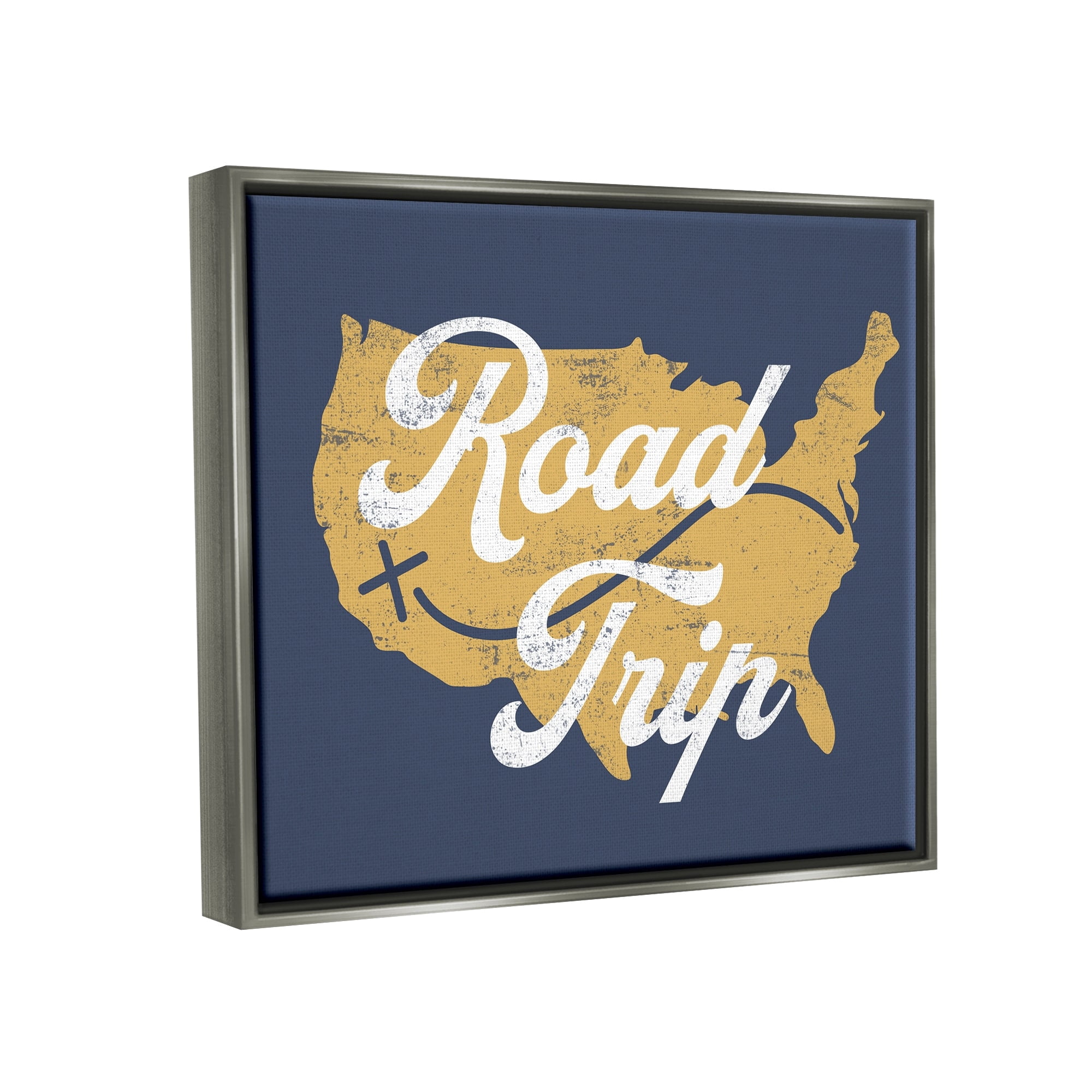 Stupell Industries Road Trip Vintage Text Traveling Country Map Luster Gray Framed Floating Canvas Wall Art, 16x20, by Lil' Rue