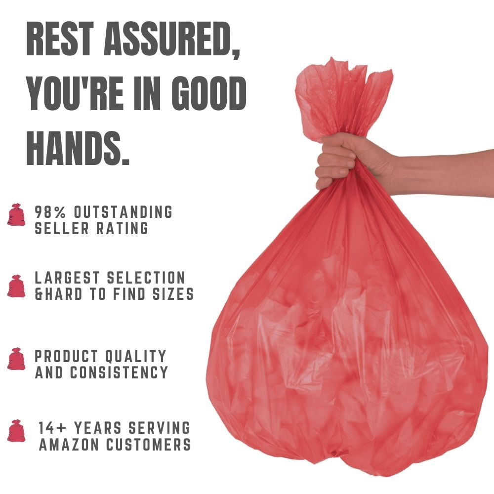 Plasticplace 32-33 Gallon Trash Bags │ 1.5 Mil │ Red Garbage Can Liners │ 33’” x 39” (100 Count)
