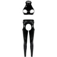 thumbnail image 1 of Doomiva Women's Solid Color PVC Leather Leggings Set Backless Halter Cami Top Crotchless Underwear Black S, 1 of 5