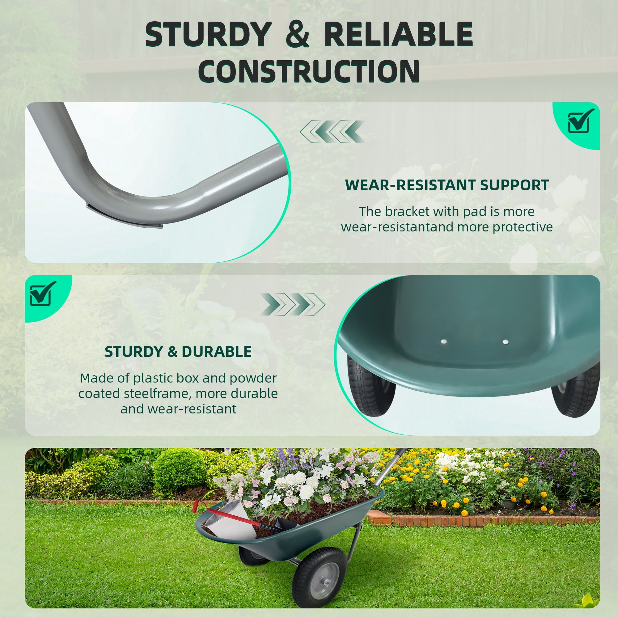 BalanceFrom Dual-Wheel Garden Wheelbarrow with Pneumatic Tires and Reinforced Structure - 50"L x 27"W x 26"H, 300 lbs Capacity, Easy Assembly