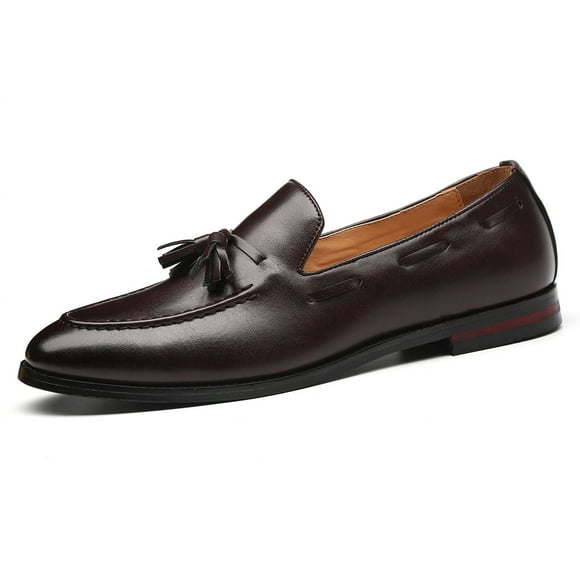 Santimon Men Tassels Loafers Slip On Casual Slipper Flats Leather Shoes Brown 7 US