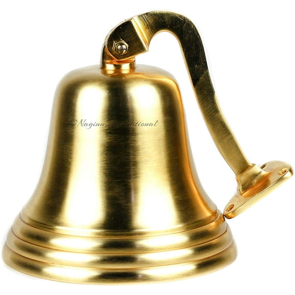 "Nagina International Brushed Aluminum Nickel & Brass Plated Maritime Navy   Naval Force Boat Safety Bell | Nautical Door Bells for Decor & Utilities …   (7 Inches, Brass Plated Brushed)"